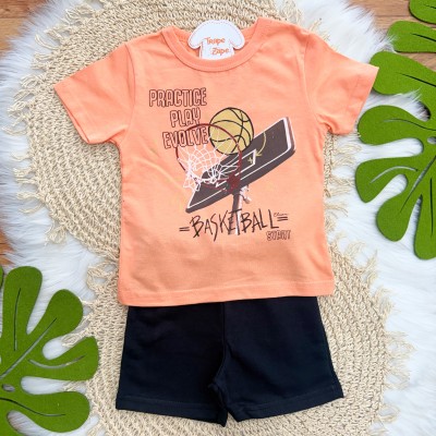 Conj. Camiseta Practice Play Evolve e Bermuda - Laranja e Preto